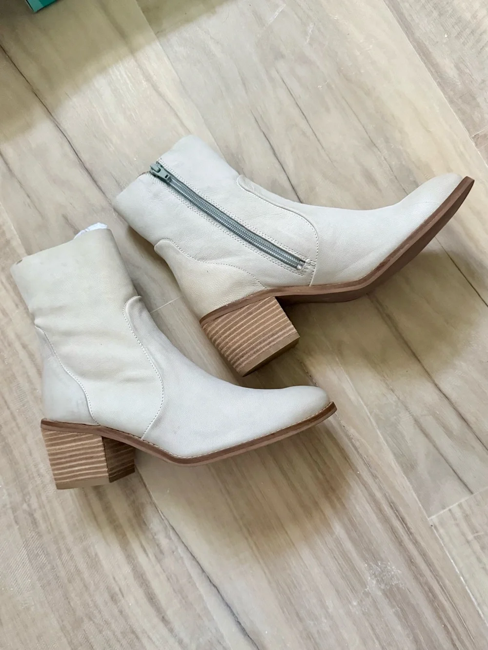 Majestic Cream Ankle Booties with Stacked Wood Heel